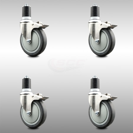 Service Caster 5 Inch 316SS Thermoplastic Rubber Swivel 1-3/4 Inch Stem Caster Set Lock Brake SCC-SS316TTLEX20S514-TPRB-134-4